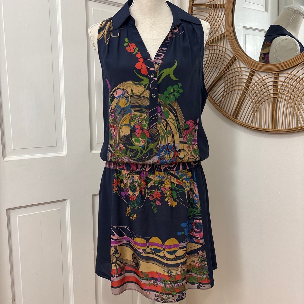 Leifnotes Anthropologie Silk Mini Dress 10 Boho Floral Dark Romantic Ethereal
